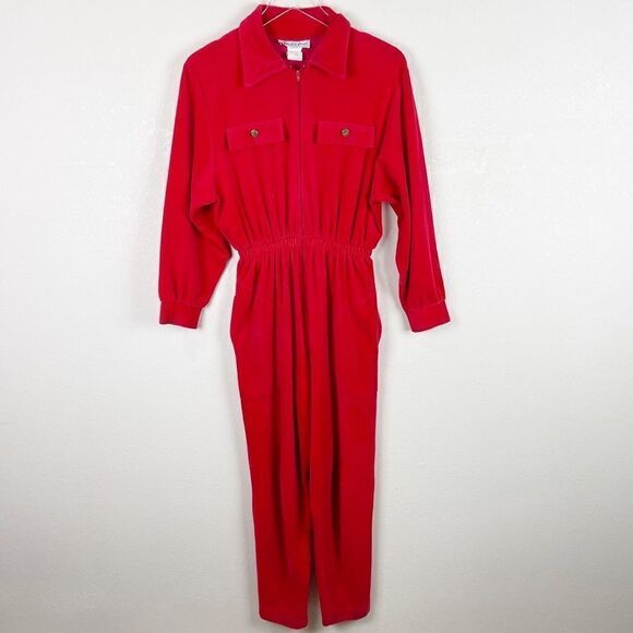 Saks Fifth Avenue Red Velvet Jumpsuit Gold XS - Picture 1 of 14